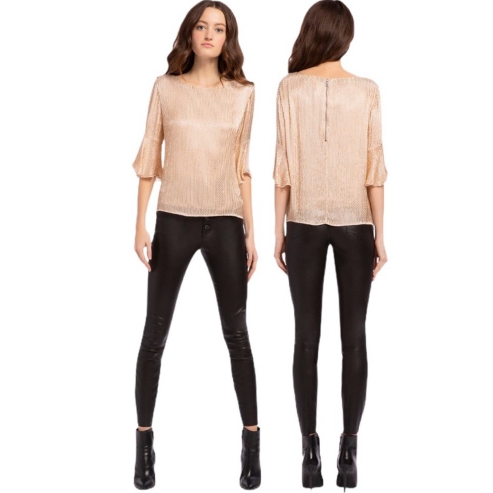 NWT Alice + Olivia Bernice Ruffle Sleeve Beaded Top Size S